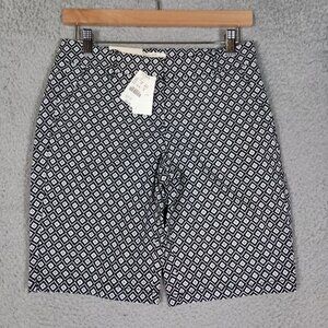J. Crew Bermuda Shorts Women 00 Black Geo Stretch Chino City Fit 10" Inseam NWT